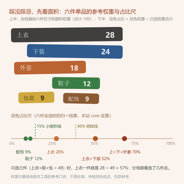 六件单品面积权重与忌色占比阈值图