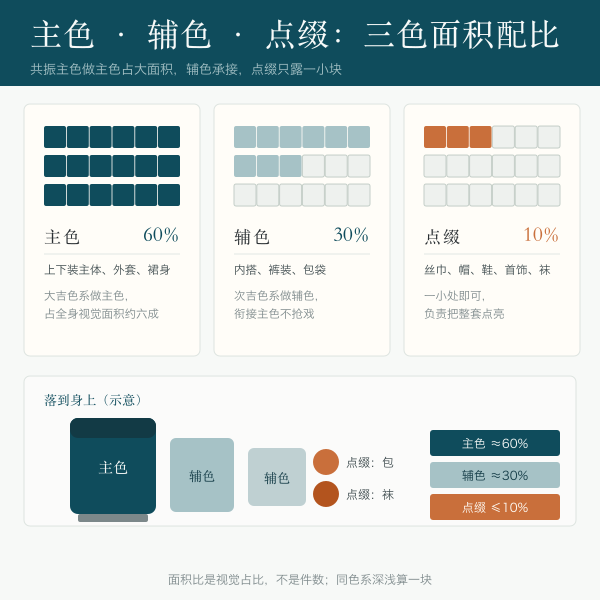 主色辅色点缀三色面积配比卡示意