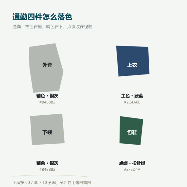 通勤场景四件单品的颜色落点